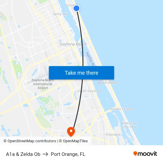 A1a & Zelda Ob to Port Orange, FL map