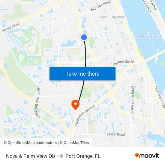 Nova & Palm View Ob to Port Orange, FL map