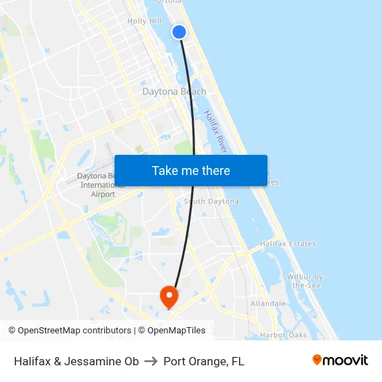 Halifax & Jessamine Ob to Port Orange, FL map