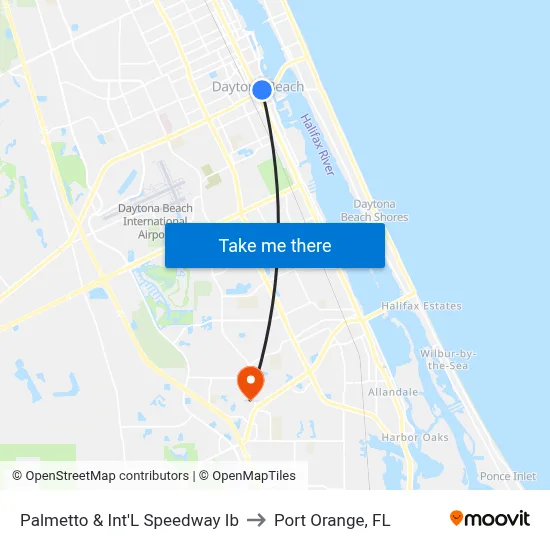 Palmetto & Int'L Speedway Ib to Port Orange, FL map