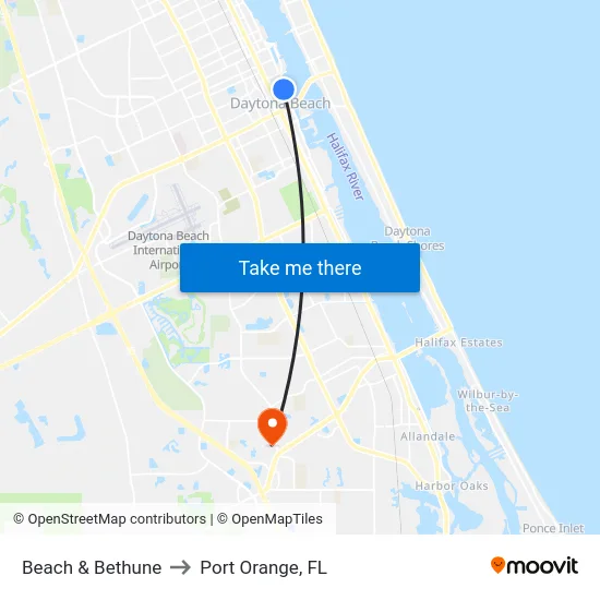 Beach & Bethune to Port Orange, FL map