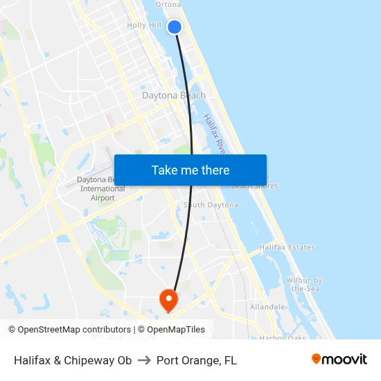 Halifax & Chipeway Ob to Port Orange, FL map