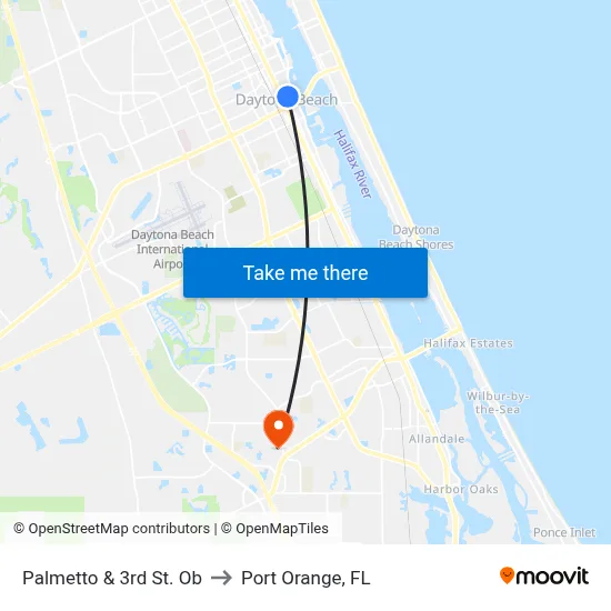 Palmetto & 3rd St. Ob to Port Orange, FL map