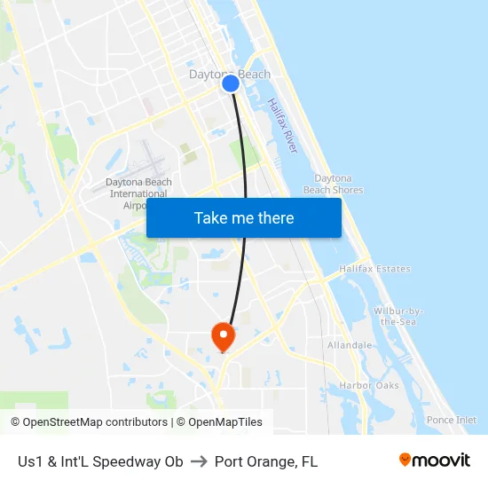 Us1 & Int'L Speedway  Ob to Port Orange, FL map