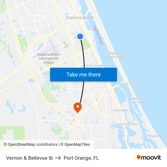 Vernon & Bellevue Ib to Port Orange, FL map