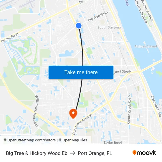 Big Tree & Hickory Wood Eb to Port Orange, FL map
