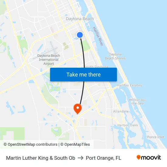 Martin Luther King & South Ob to Port Orange, FL map