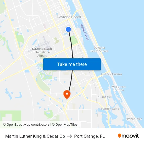 Martin Luther King & Cedar Ob to Port Orange, FL map