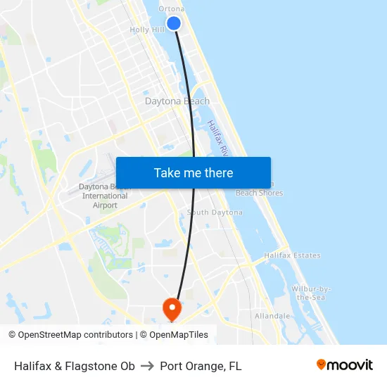Halifax & Flagstone Ob to Port Orange, FL map