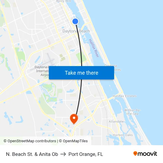 N. Beach St. & Anita Ob to Port Orange, FL map