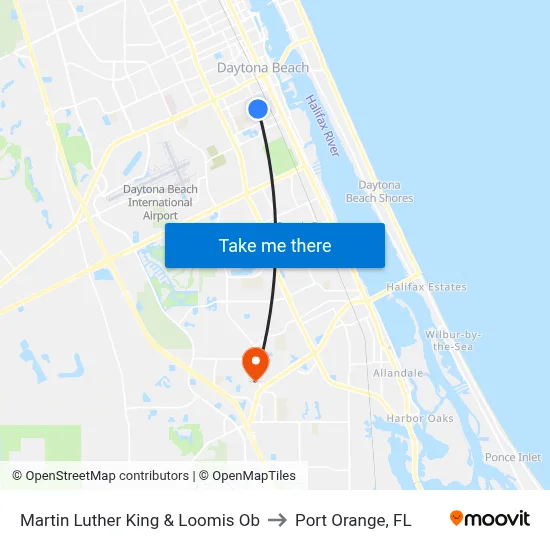 Martin Luther King & Loomis Ob to Port Orange, FL map