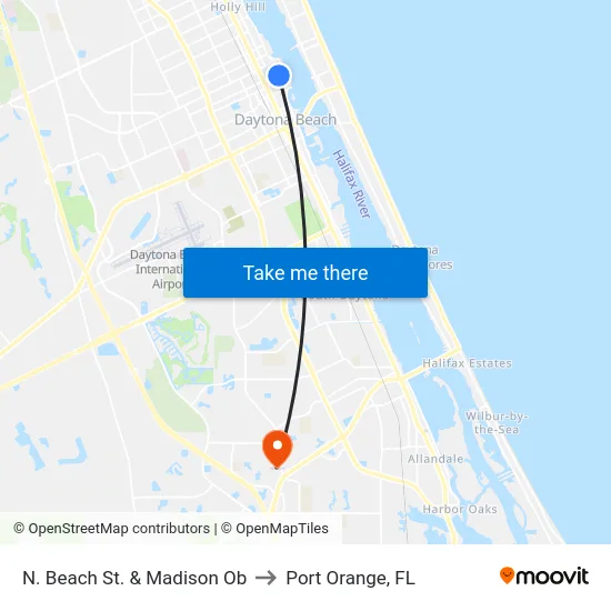 N. Beach St. & Madison Ob to Port Orange, FL map