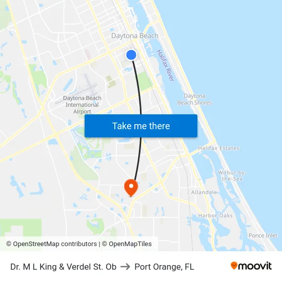 Dr. M L King & Verdel St. Ob to Port Orange, FL map