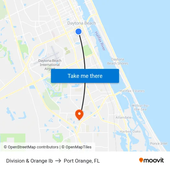 Division & Orange Ib to Port Orange, FL map