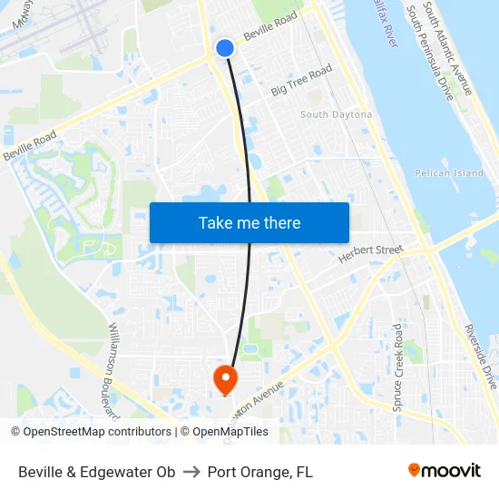 Beville & Edgewater Ob to Port Orange, FL map