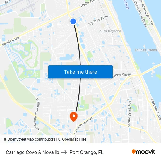 Carriage Cove & Nova Ib to Port Orange, FL map