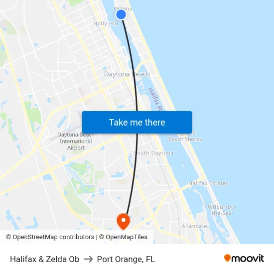 Halifax & Zelda Ob to Port Orange, FL map