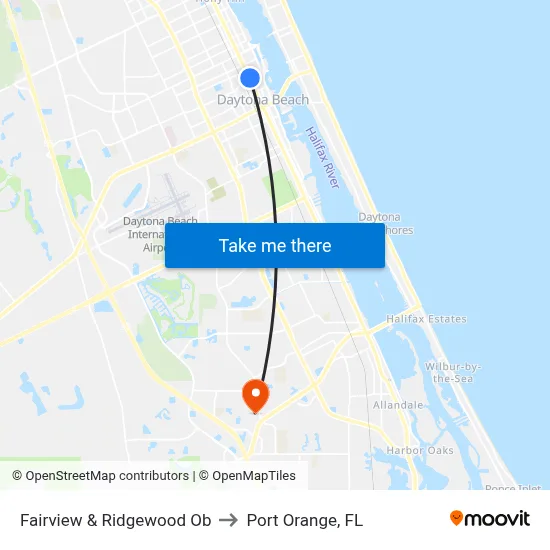 Fairview & Ridgewood Ob to Port Orange, FL map