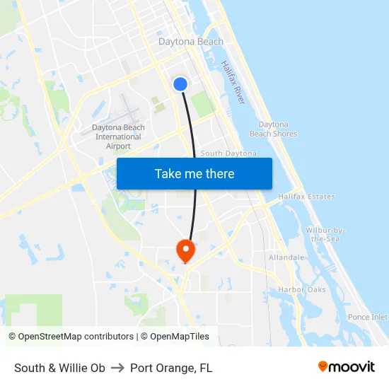 South & Willie Ob to Port Orange, FL map