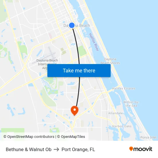 Bethune & Walnut Ob to Port Orange, FL map