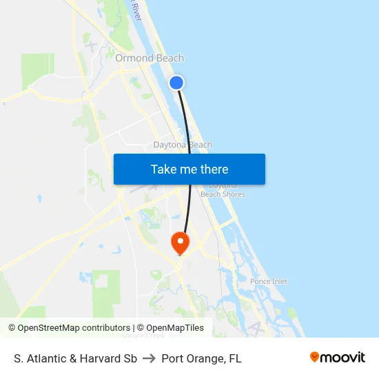 S. Atlantic & Harvard Sb to Port Orange, FL map