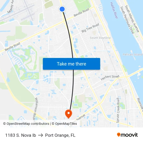 1183 S. Nova Ib to Port Orange, FL map