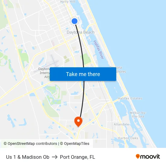 Us 1 & Madison Ob to Port Orange, FL map