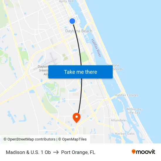 Madison & U.S. 1 Ob to Port Orange, FL map