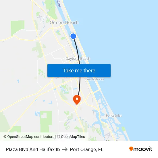 Plaza Blvd And Halifax Ib to Port Orange, FL map