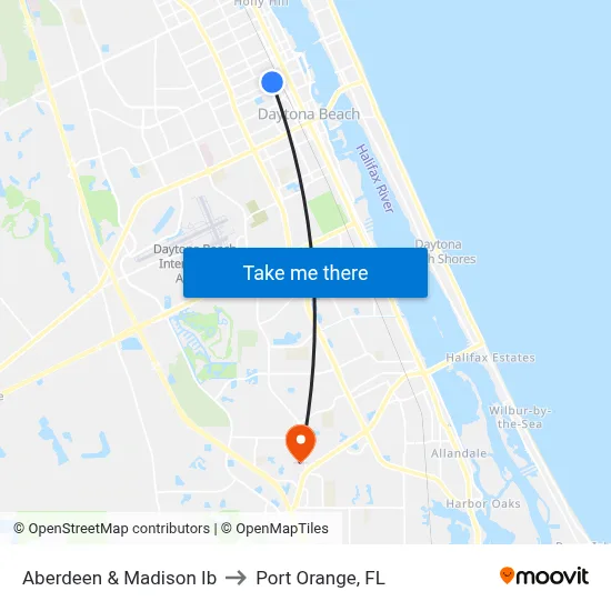 Aberdeen & Madison Ib to Port Orange, FL map