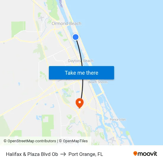 Halifax & Plaza Blvd Ob to Port Orange, FL map