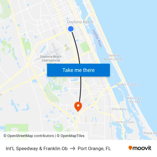 Int'L Speedway & Franklin Ob to Port Orange, FL map