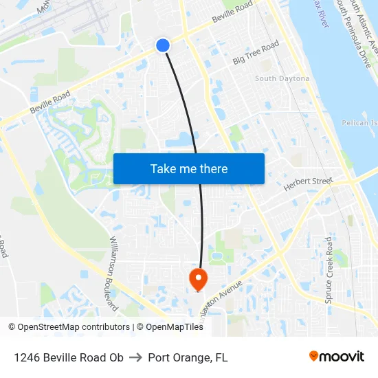 1246 Beville Road Ob to Port Orange, FL map