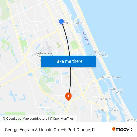 George Engram & Lincoln Ob to Port Orange, FL map