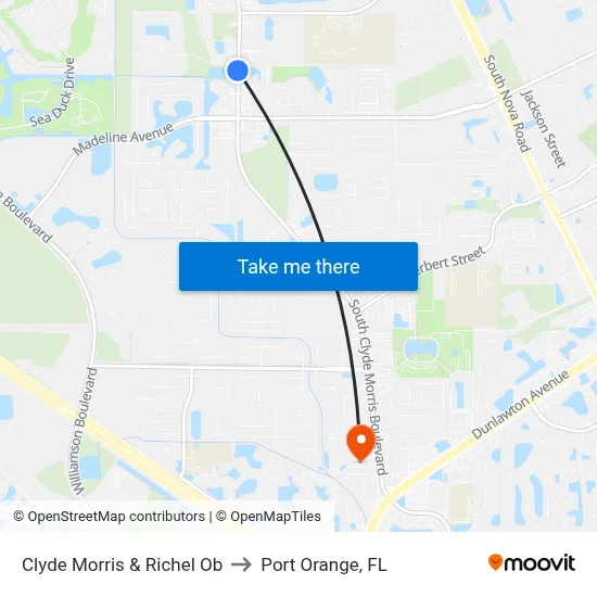 Clyde Morris & Richel Ob to Port Orange, FL map