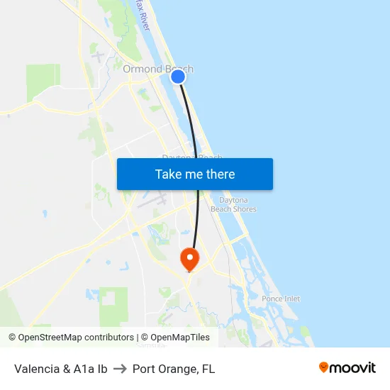 Valencia & A1a Ib to Port Orange, FL map
