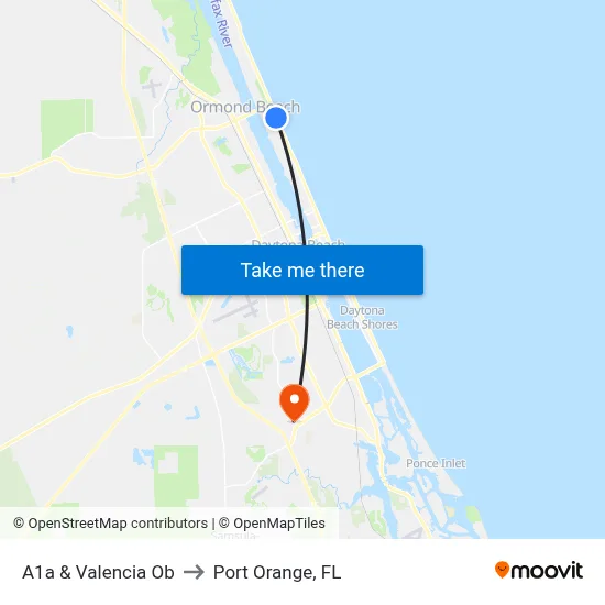 A1a & Valencia Ob to Port Orange, FL map