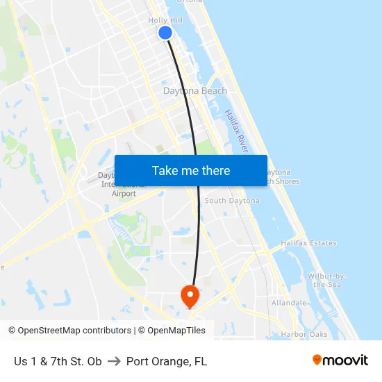 Us 1 & 7th St. Ob to Port Orange, FL map