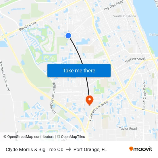 Clyde Morris & Big Tree Ob to Port Orange, FL map
