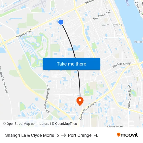 Shangri La & Clyde Moris Ib to Port Orange, FL map
