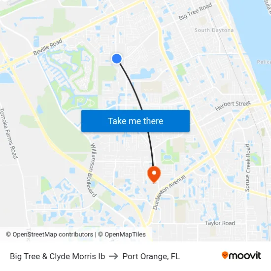 Big Tree & Clyde Morris Ib to Port Orange, FL map