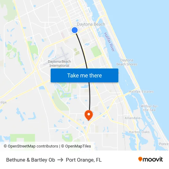 Bethune & Bartley Ob to Port Orange, FL map