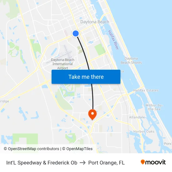 Int'L Speedway & Frederick Ob to Port Orange, FL map