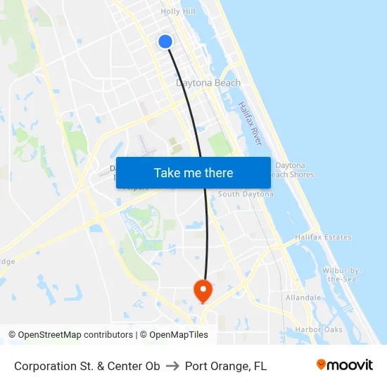 Corporation St. & Center Ob to Port Orange, FL map