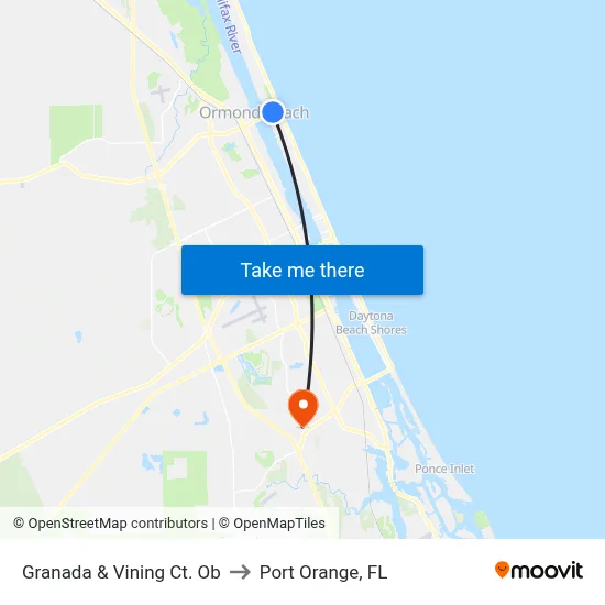 Granada & Vining Ct. Ob to Port Orange, FL map