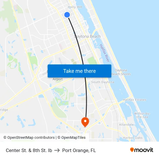 Center St. & 8th St. Ib to Port Orange, FL map