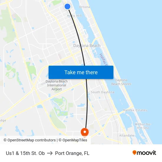 Us1 & 15th St. Ob to Port Orange, FL map