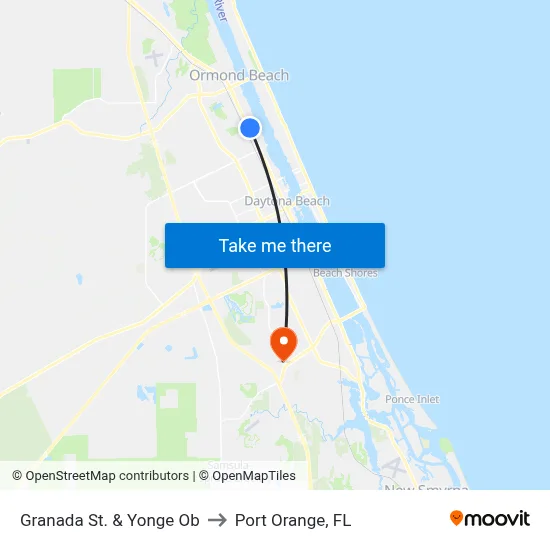 Granada St. & Yonge Ob to Port Orange, FL map
