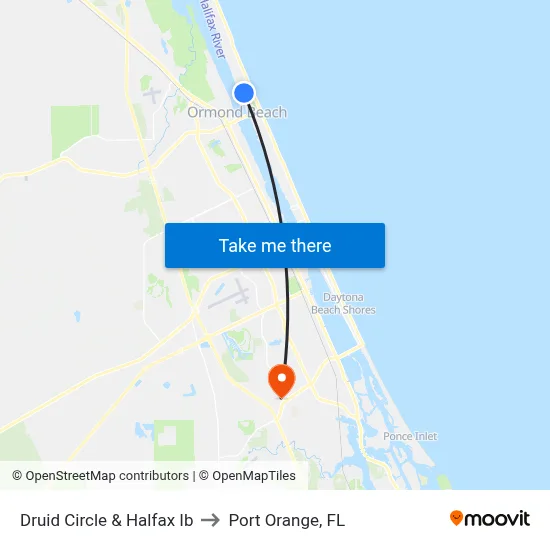 Druid Circle & Halfax Ib to Port Orange, FL map