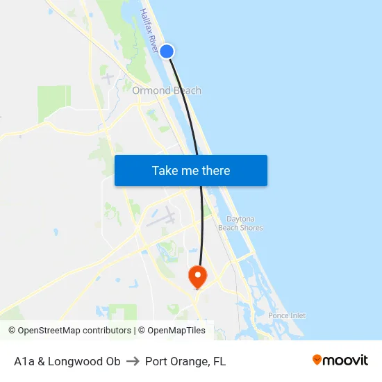 A1a & Longwood Ob to Port Orange, FL map